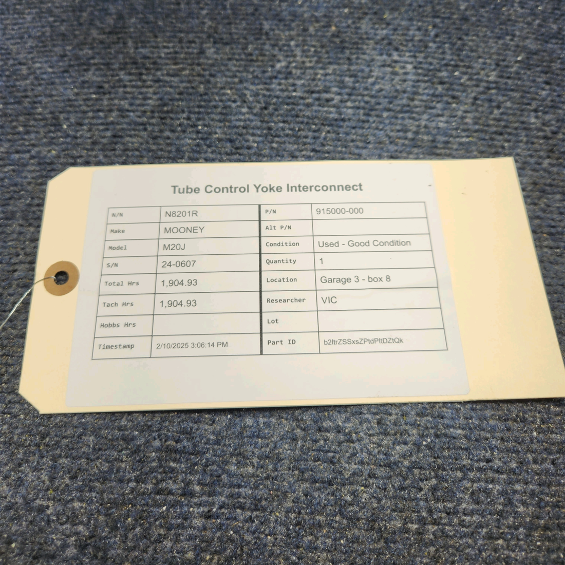 Used aircraft parts for sale, 915000-000 Mooney M20J TUBE CONTROL YOKE INTERCONNECT