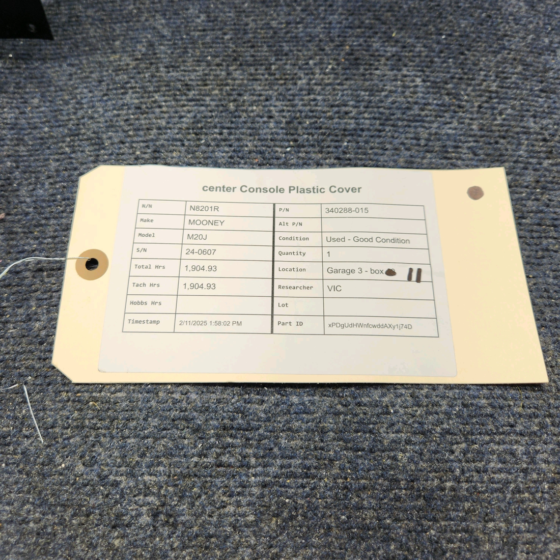 Used aircraft parts for sale, 340288-015 Mooney M20J CENTER CONSOLE PLASTIC COVER