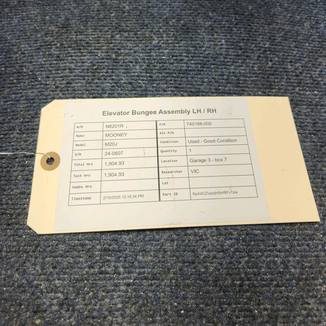 Used aircraft parts for sale, 740188-000 Mooney M20J ELEVATOR BUNGEE ASSEMBLY LH / RH