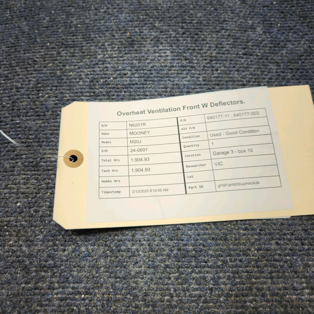 Used aircraft parts for sale, 640177-11 Mooney M20J OVERHEAT VENTILATION FRONT W DEFLECTORS.