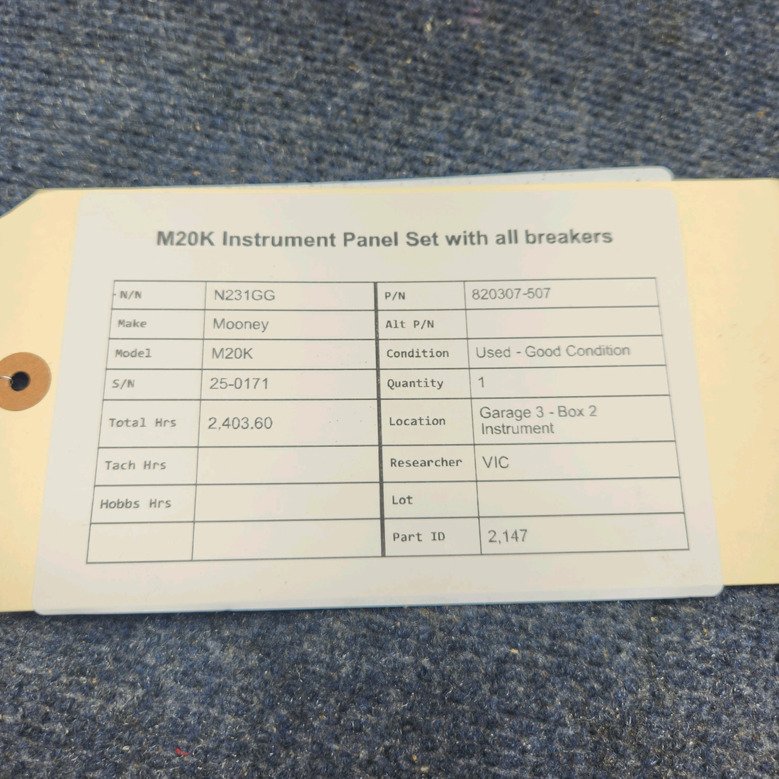 Used aircraft parts for sale, 820307-507 Mooney M20K M20K INSTRUMENT PANEL SET WITH ALL BREAKERS