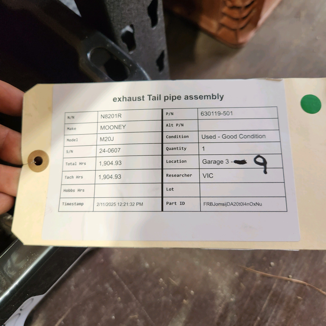 Used aircraft parts for sale, 630119-501 M20J Mooney M20J EXHAUST TAIL PIPE ASSEMBLY