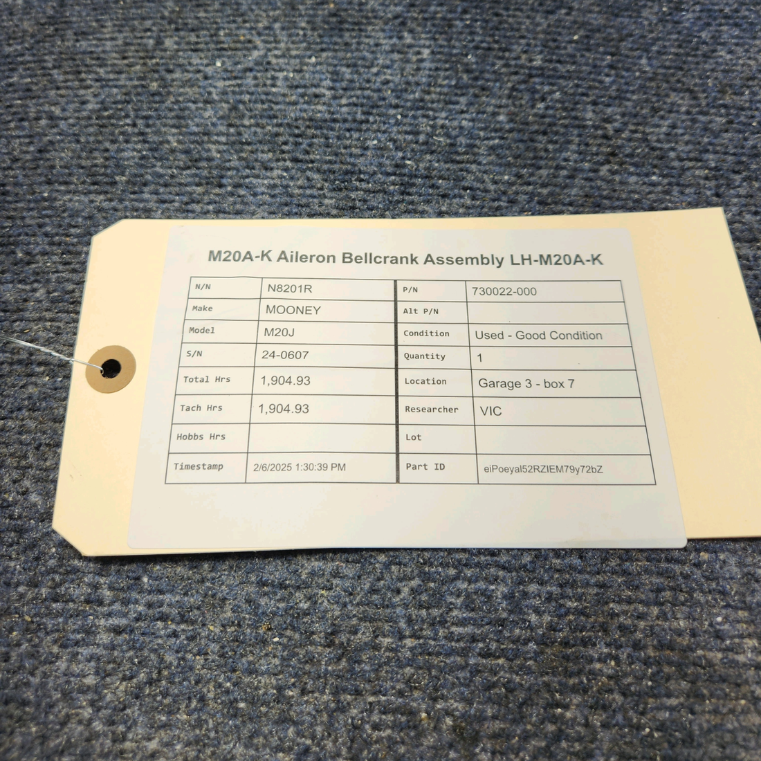 Used aircraft parts for sale, 730022-000 Mooney M20J M20A-K AILERON BELLCRANK ASSEMBLY LH-M20A-K