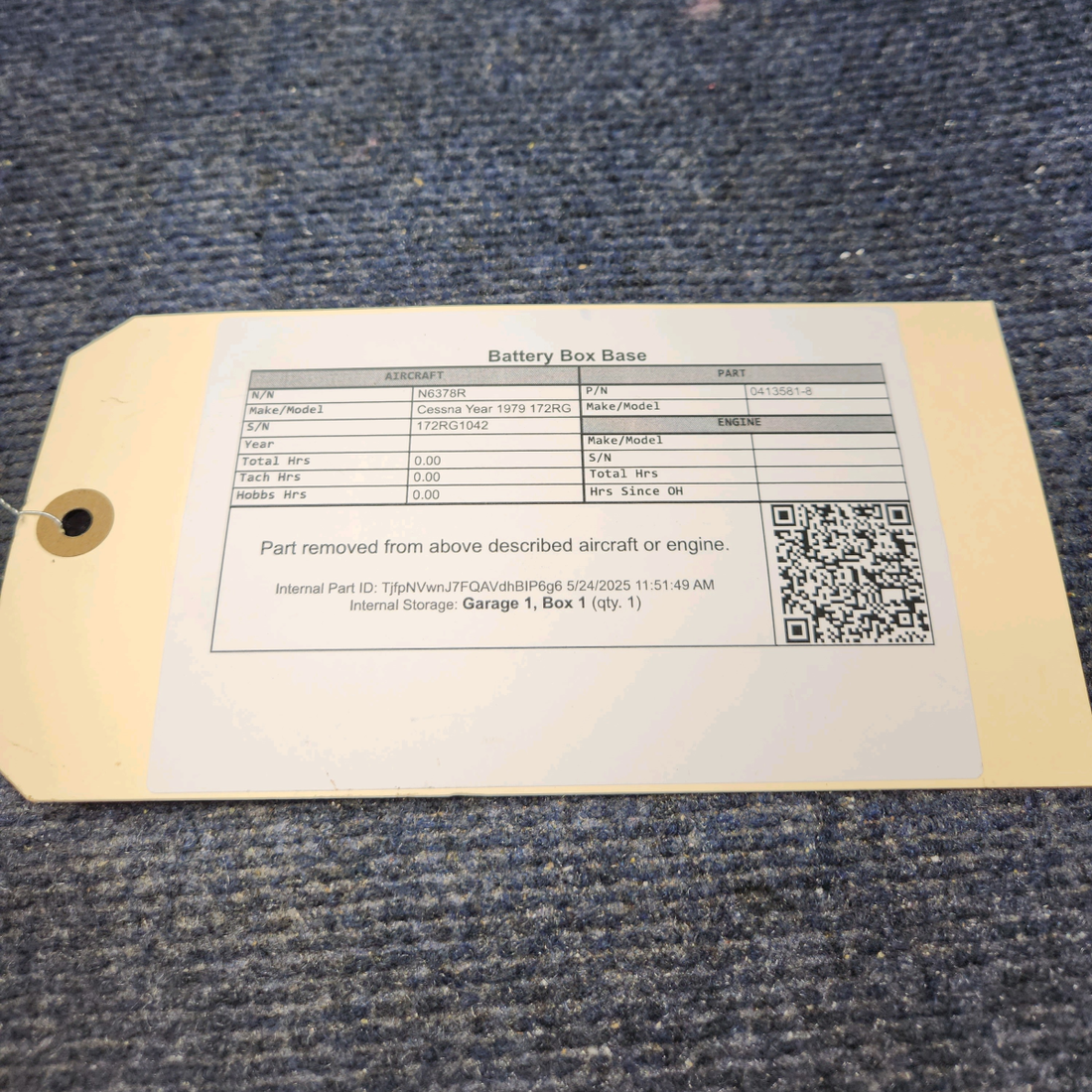 Used aircraft parts for sale, 0413581-8 Cessna 172RG Battery Box Base