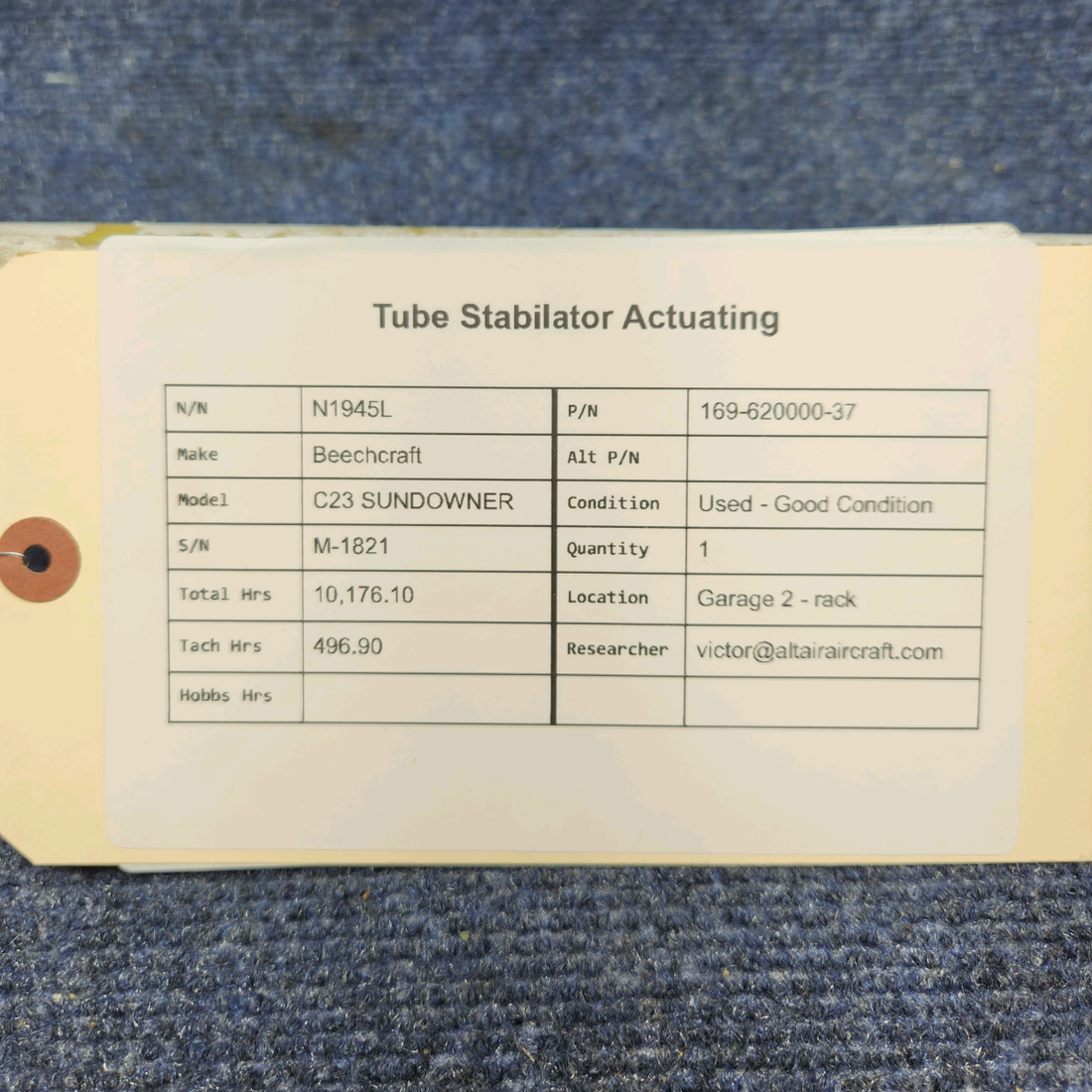 Used aircraft parts for sale, 169-620000-37 Beechcraft C23 SUNDOWNER TUBE STABILATOR ACTUATING