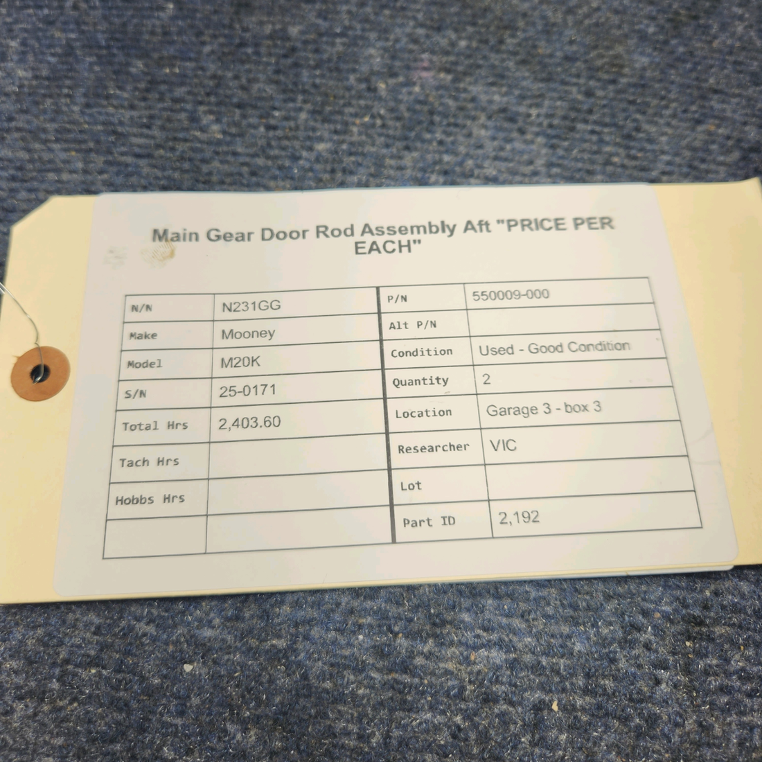 Used aircraft parts for sale, 550009-000 Mooney M20K MAIN GEAR DOOR ROD ASSEMBLY AFT "PRICE PER EACH"