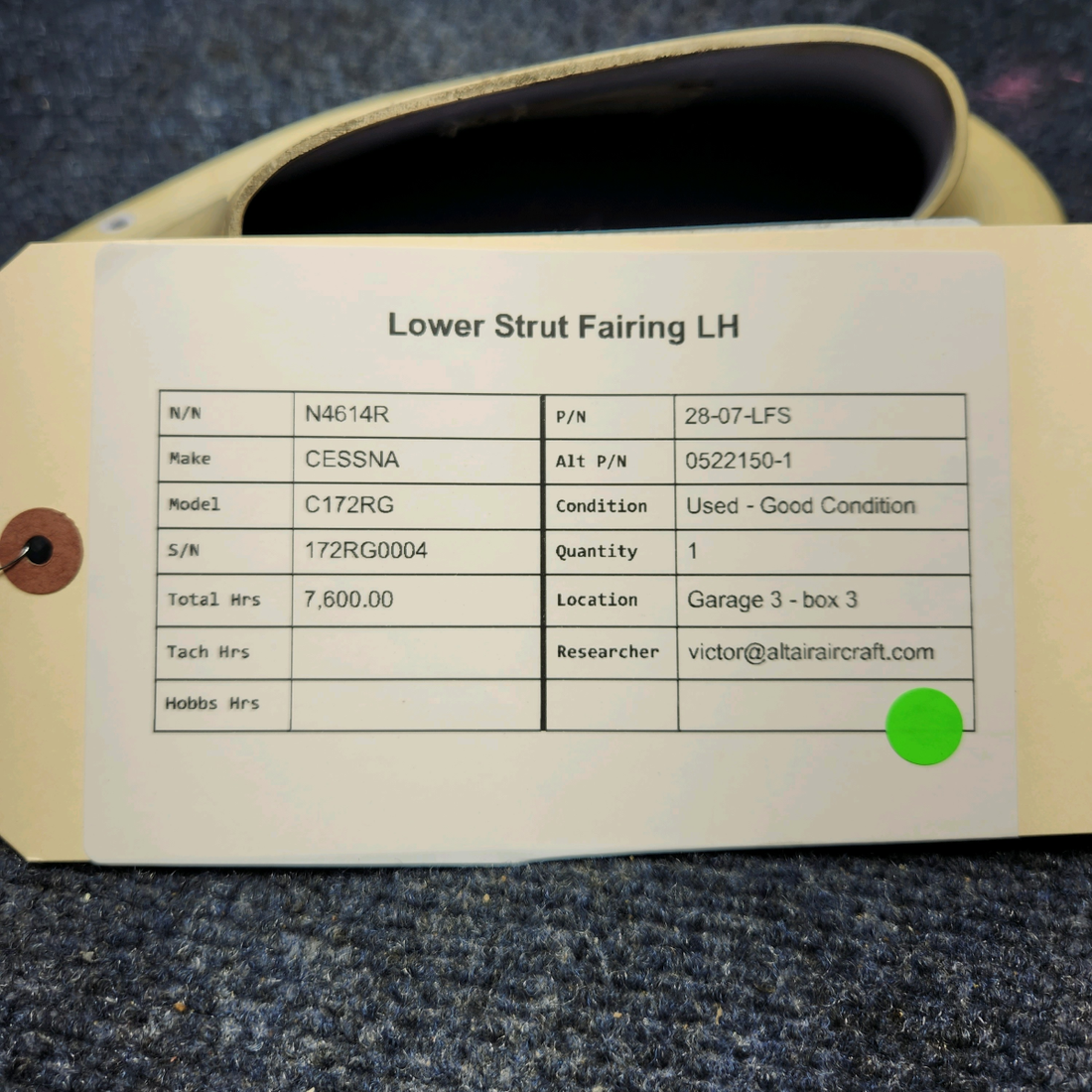 Used aircraft parts for sale, 28-07-LFS Texas Aeroplastic CESSNA C172RG LOWER STRUT FAIRING LH