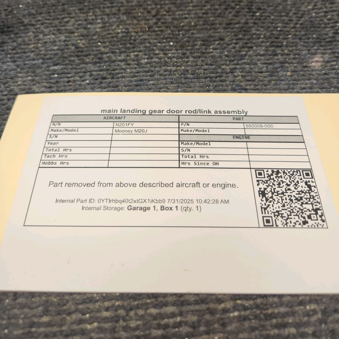 Used aircraft parts for sale, 550008-000 Mooney M20J Main Gear Forward Link – LH or RH