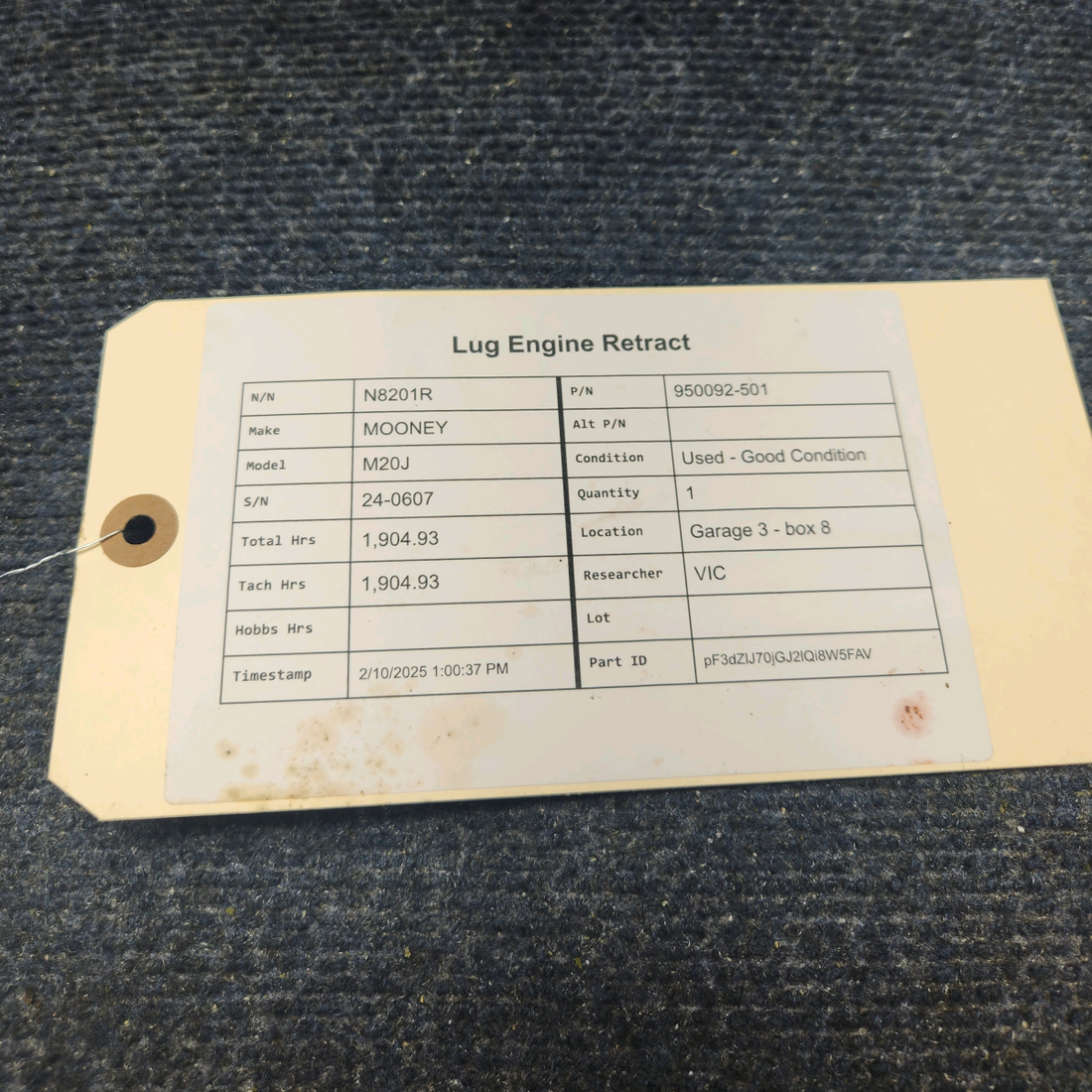 Used aircraft parts for sale, 950092-501 Mooney M20J LUG ENGINE RETRACT