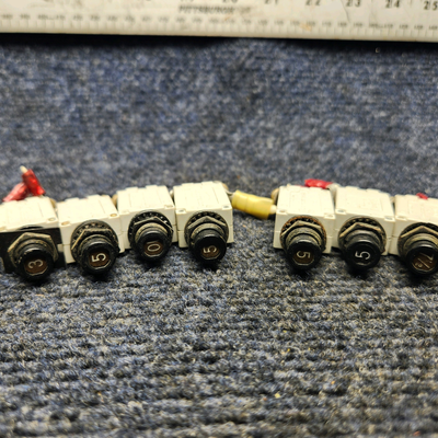 Used aircraft parts for sale, 7277-2-5 / 7277-2-7 PIPER PA28-161 Warrior III CIRCUIT BREAKER (SET OF SEVEN) 4-5A/1-3A/1-7A/1-10A.