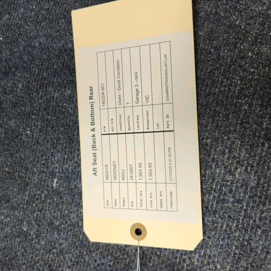 Used aircraft parts for sale, 140204-501 Mooney M20J AFT SEAT (BACK & BOTTOM) REAR