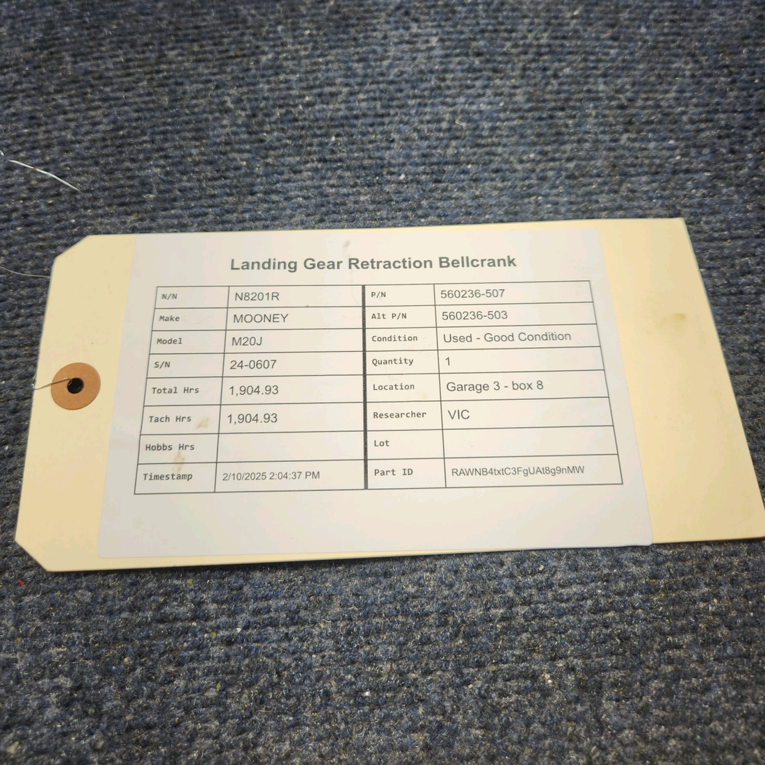 Used aircraft parts for sale, 560236-507 Mooney M20J LANDING GEAR RETRACTION BELLCRANK