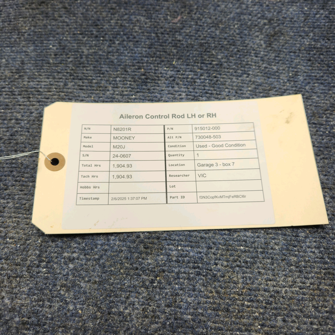 Used aircraft parts for sale, 915012-000 Mooney M20J AILERON CONTROL ROD LH OR RH