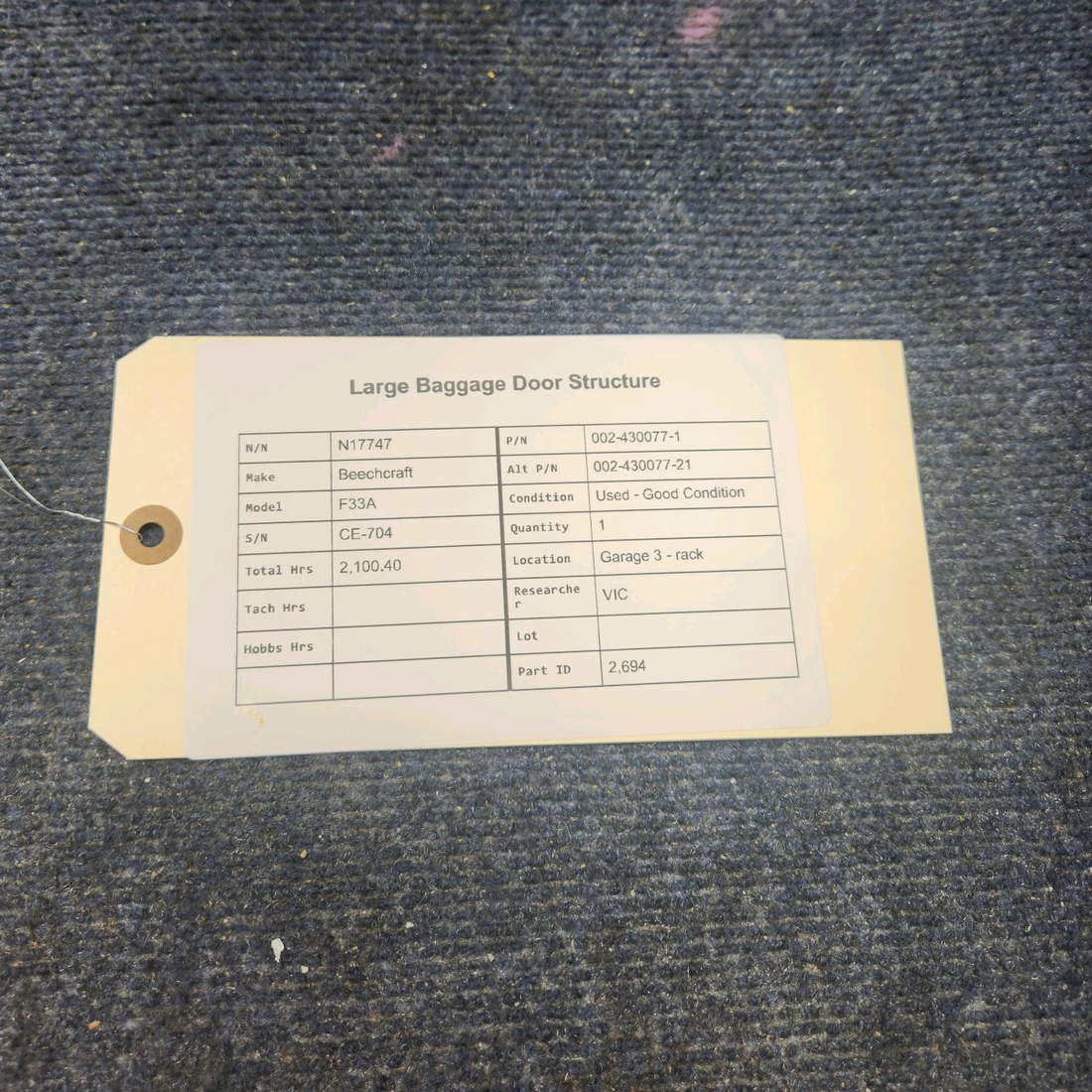 Used aircraft parts for sale, 002-430077-1 Beechcraft F33A LARGE BAGGAGE DOOR STRUCTURE