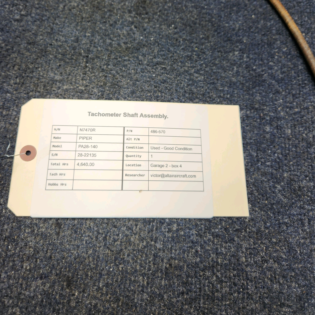 Used aircraft parts for sale, 486-570 PIPER PA28-140 TACHOMETER SHAFT ASSEMBLY.