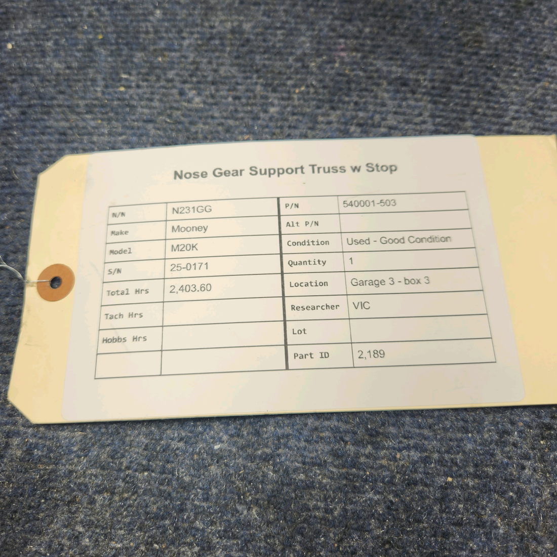 Used aircraft parts for sale, 540001-503 Mooney M20K NOSE GEAR SUPPORT TRUSS W STOP