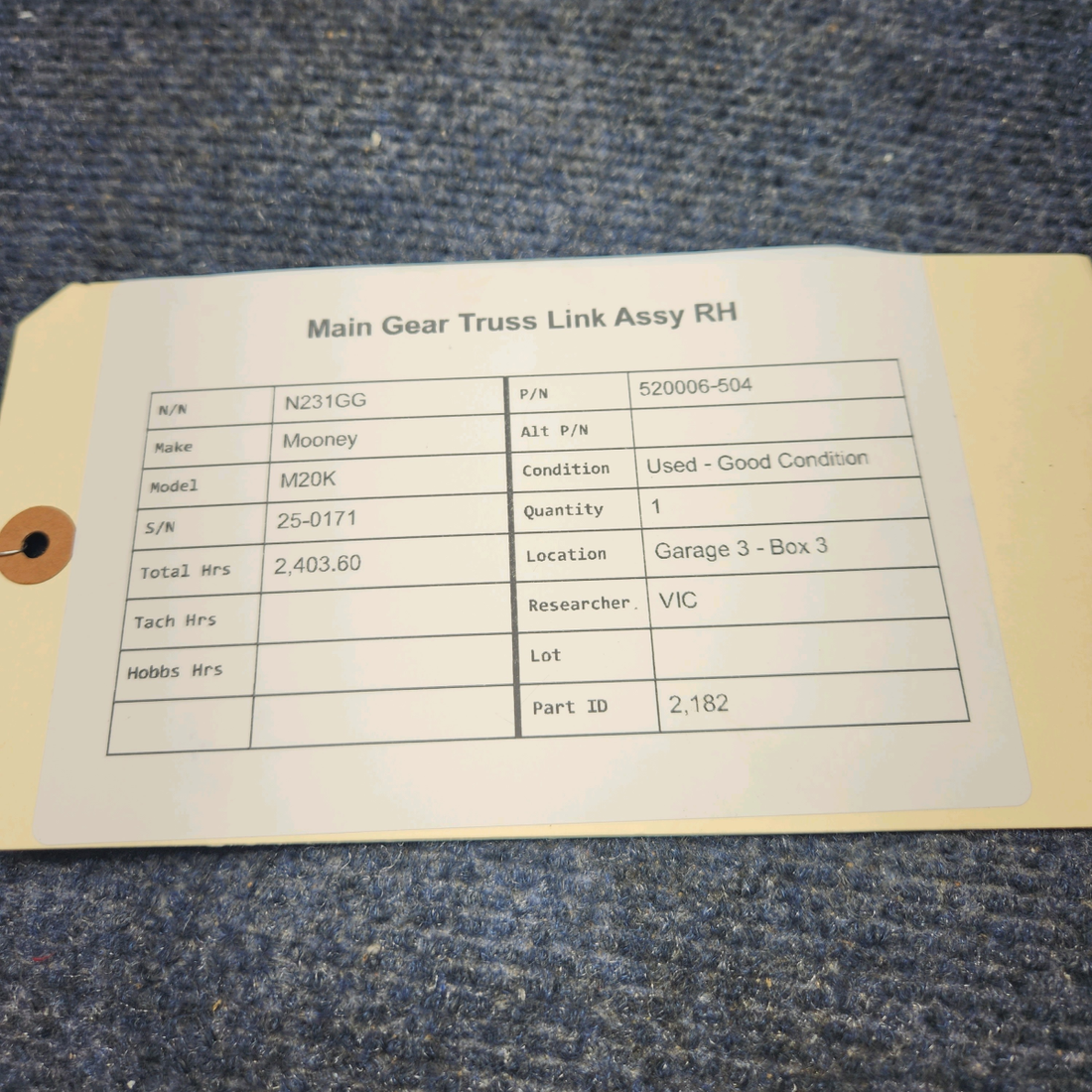 Used aircraft parts for sale, 520006-504 Mooney M20K MAIN GEAR TRUSS LINK ASSY RH