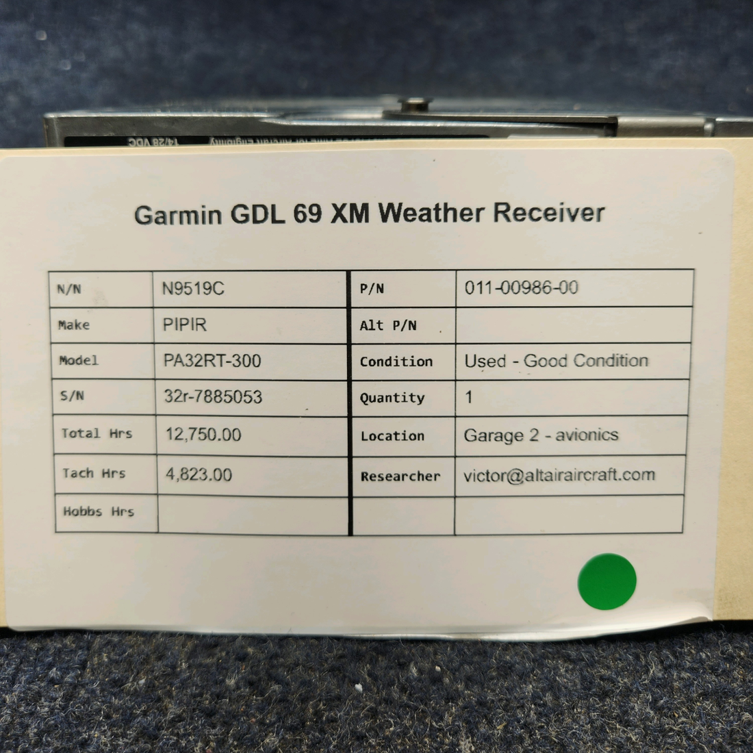 Used aircraft parts for sale, 011-00986-00 PIPIR PA32RT-300 GARMIN GDL 69 XM WEATHER RECEIVER