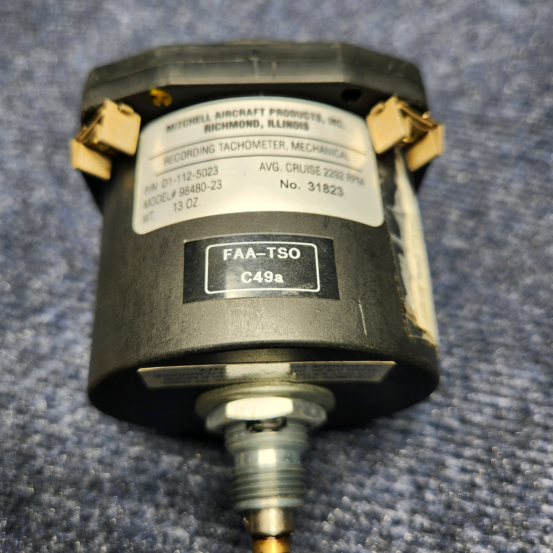 Used aircraft parts for sale, D1-112-5023 Beechcraft C23 SUNDOWNER MITCHELL RECORDING TACHOMETER, MECHANICAL.