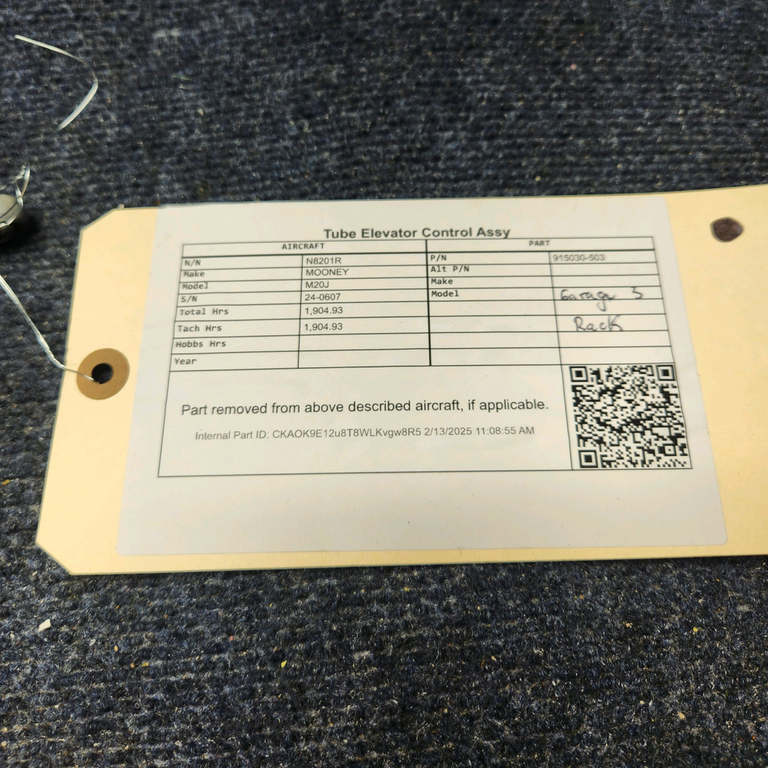 Used aircraft parts for sale, 915030-503 Mooney M20J TUBE ELEVATOR CONTROL ASSY