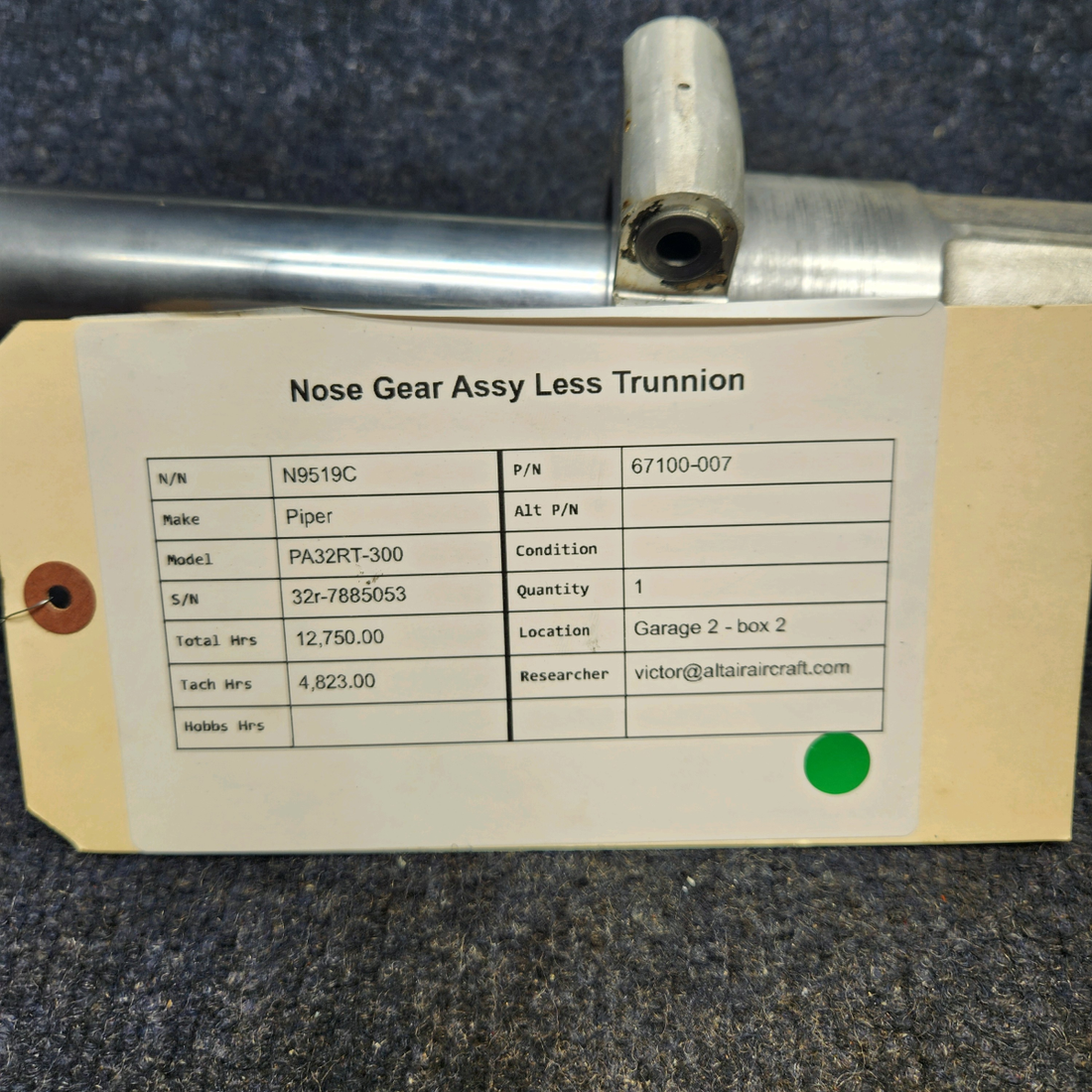 Used aircraft parts for sale, 67100-007 Piper PA32RT-300 NOSE GEAR ASSY LESS TRUNNION