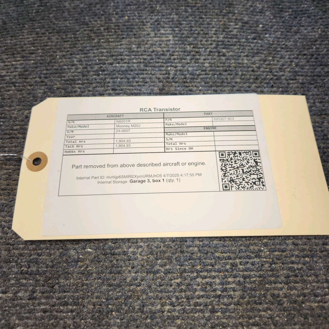 Used aircraft parts for sale, 820307-903 Mooney M20J RCA Transistor