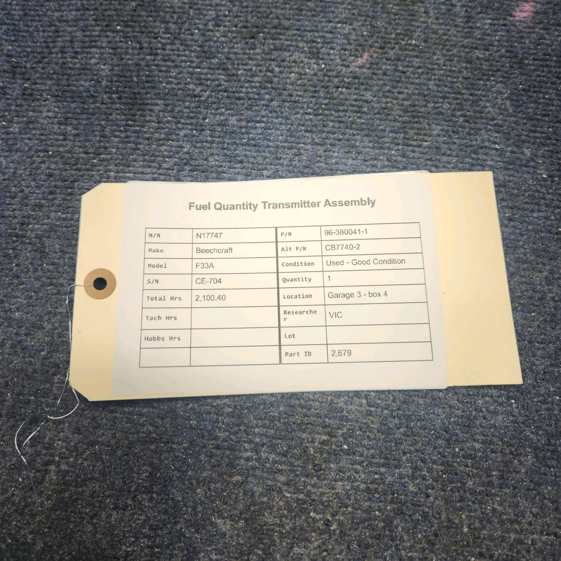 Used aircraft parts for sale, 96-380041-1 Beechcraft F33A FUEL QUANTITY TRANSMITTER ASSEMBLY