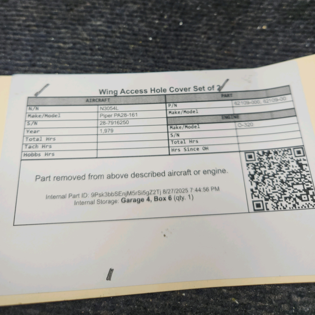 Used aircraft parts for sale, 62109-000 Piper PA28-161 Wing Access Hole Cover - Set of 2