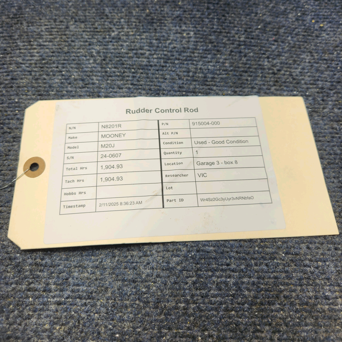 Used aircraft parts for sale, 915004-000 Mooney M20J RUDDER CONTROL ROD