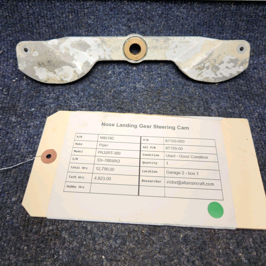 Used aircraft parts for sale, 67155-000 Piper PA32RT-300 NOSE LANDING GEAR STEERING CAM