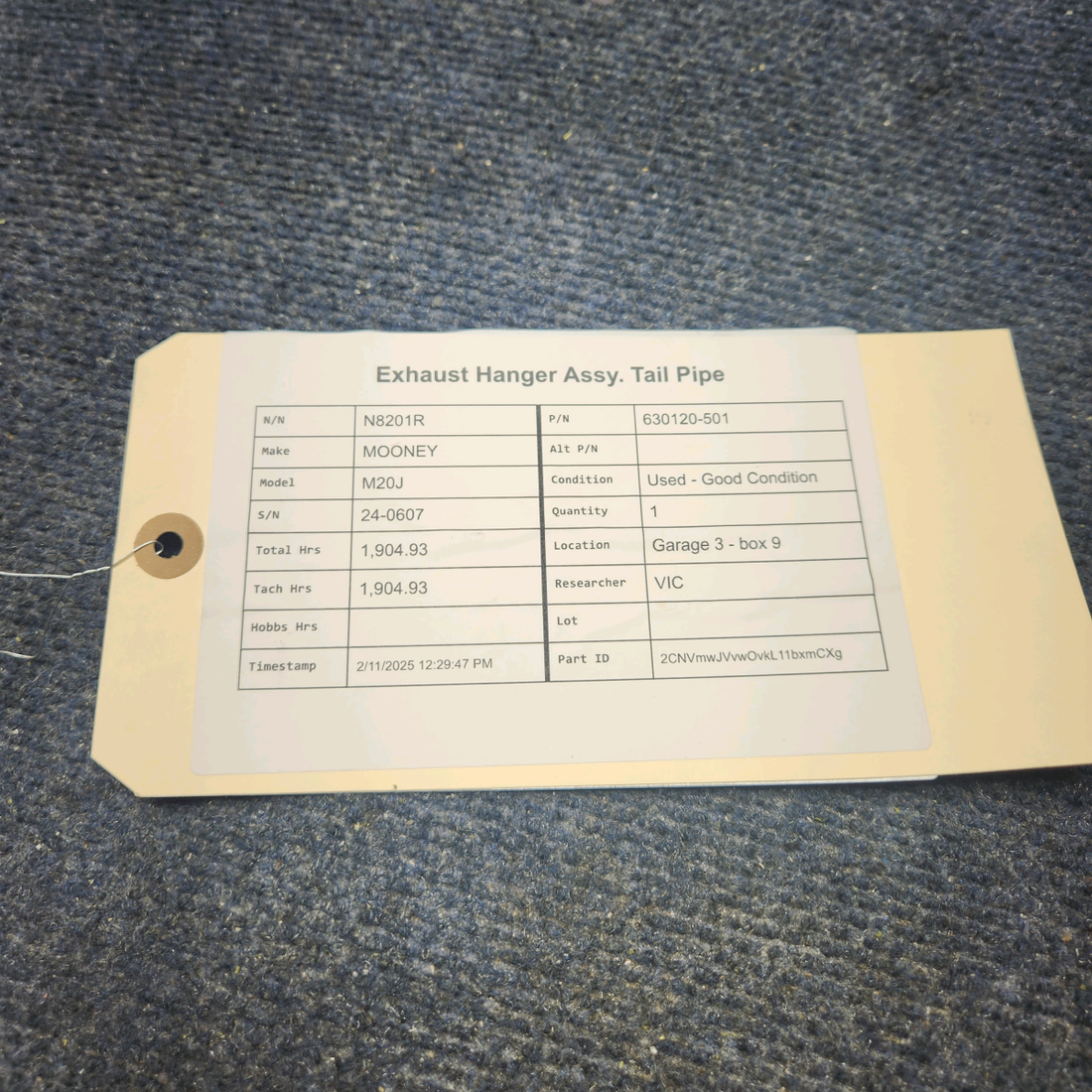 Used aircraft parts for sale, 630120-501 Mooney M20J EXHAUST HANGER ASSY. TAIL PIPE