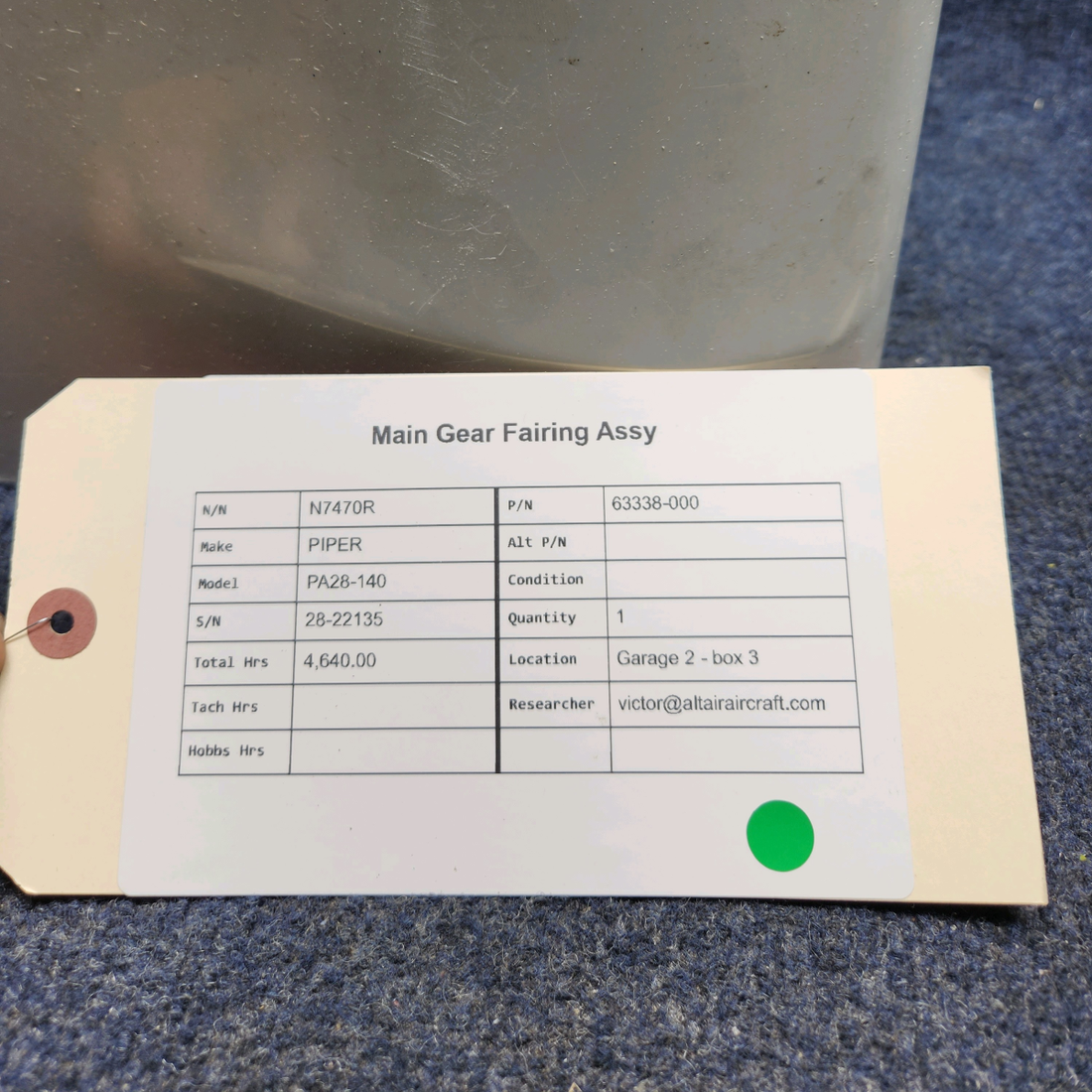 Used aircraft parts for sale, 63338-000 PIPER PA28-140 MAIN GEAR FAIRING ASSY