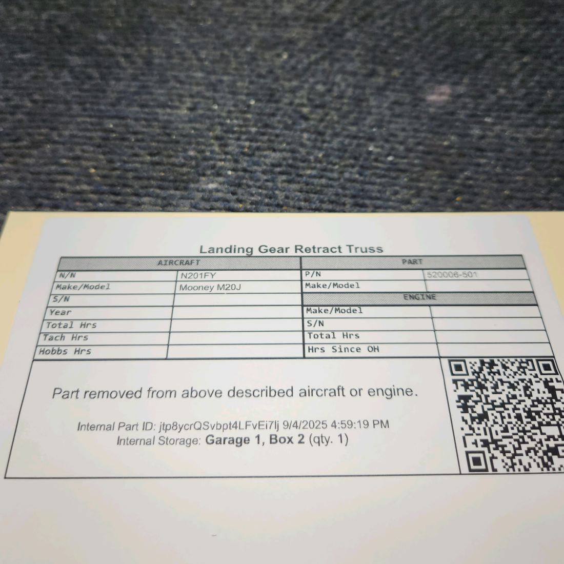 Used aircraft parts for sale, 520006-501 Mooney M20J Landing Gear Retract Truss