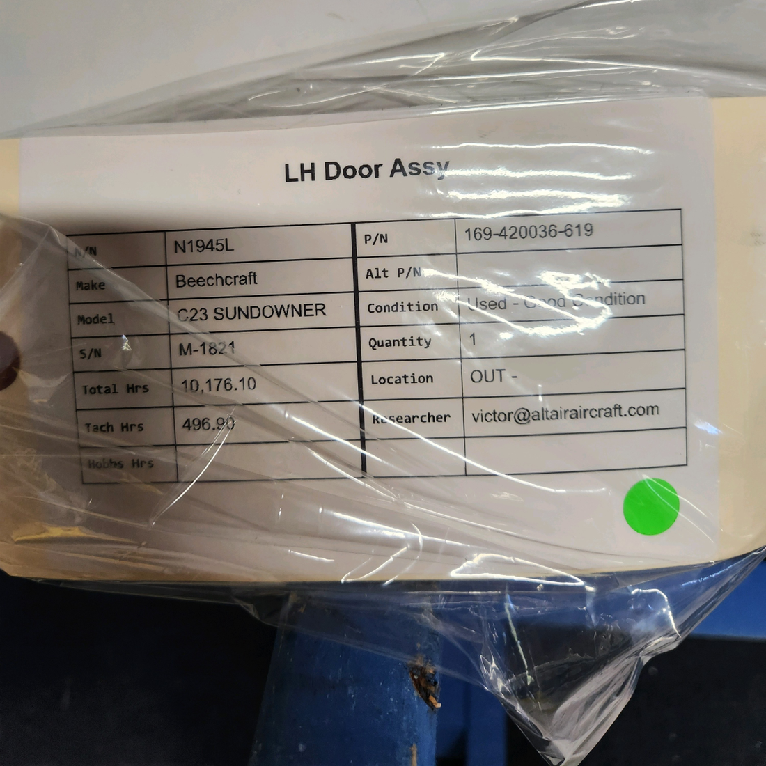 Used aircraft parts for sale, 169-420036-619 Beechcraft C23 SUNDOWNER LH DOOR ASSY