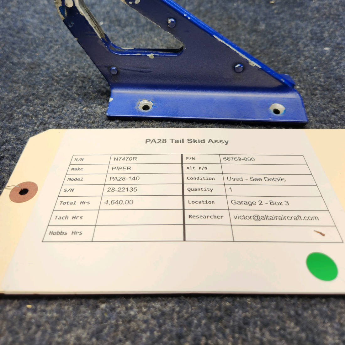 Used aircraft parts for sale, 66769-000 PIPER PA28-140 PA28 TAIL SKID ASSY