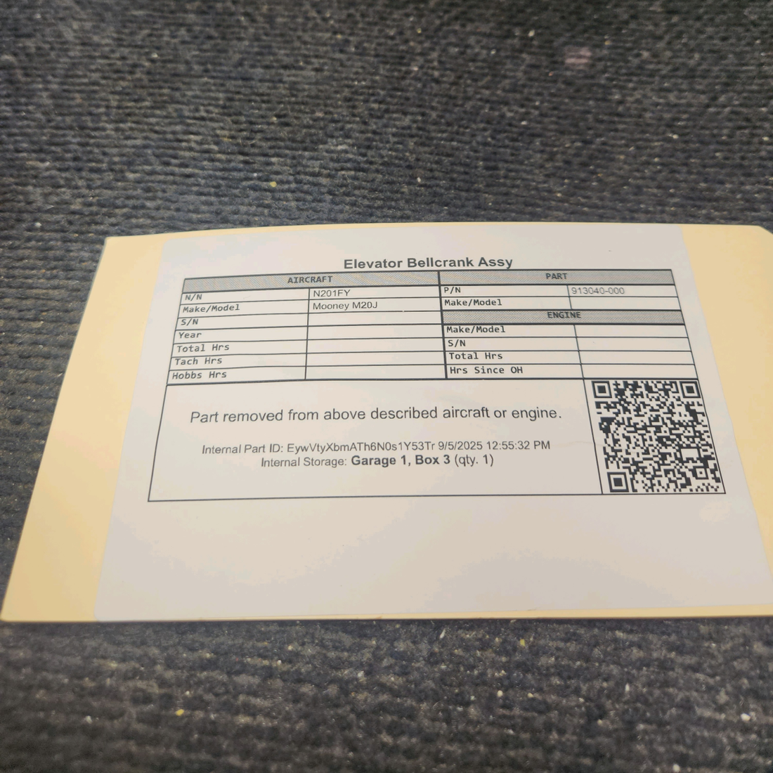 Used aircraft parts for sale, 913040-000 Mooney M20J Elevator Bellcrank Assy