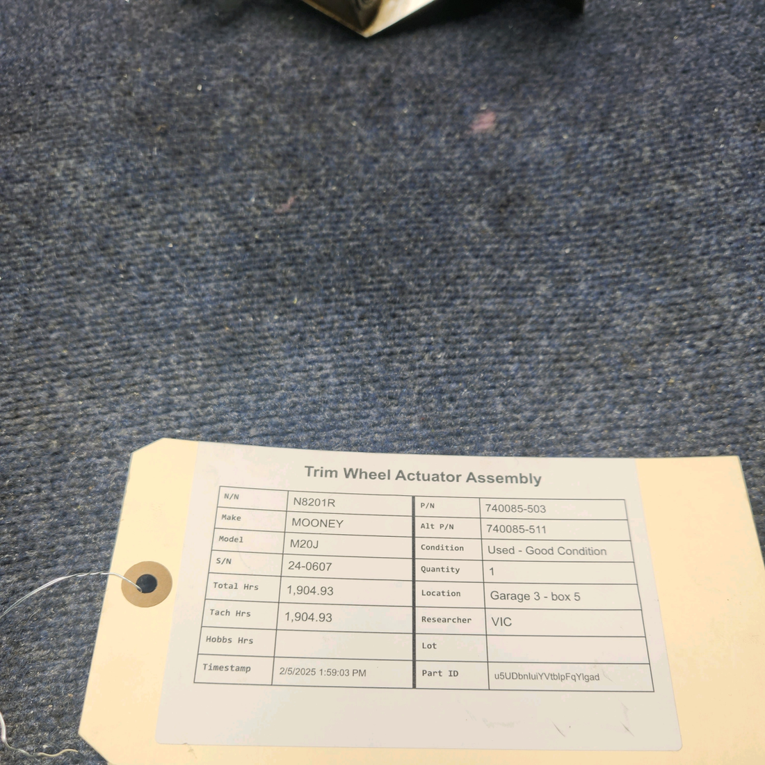 Used aircraft parts for sale, 740085-503 MOONEY M20J TRIM WHEEL ACTUATOR ASSEMBLY