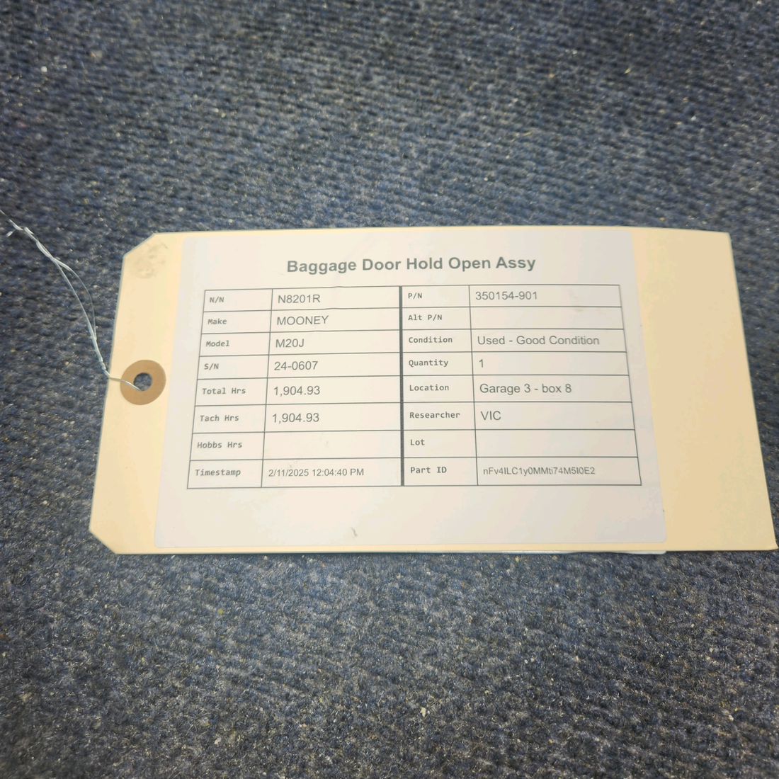 Used aircraft parts for sale, 350154-901 Mooney M20J BAGGAGE DOOR HOLD OPEN ASSY