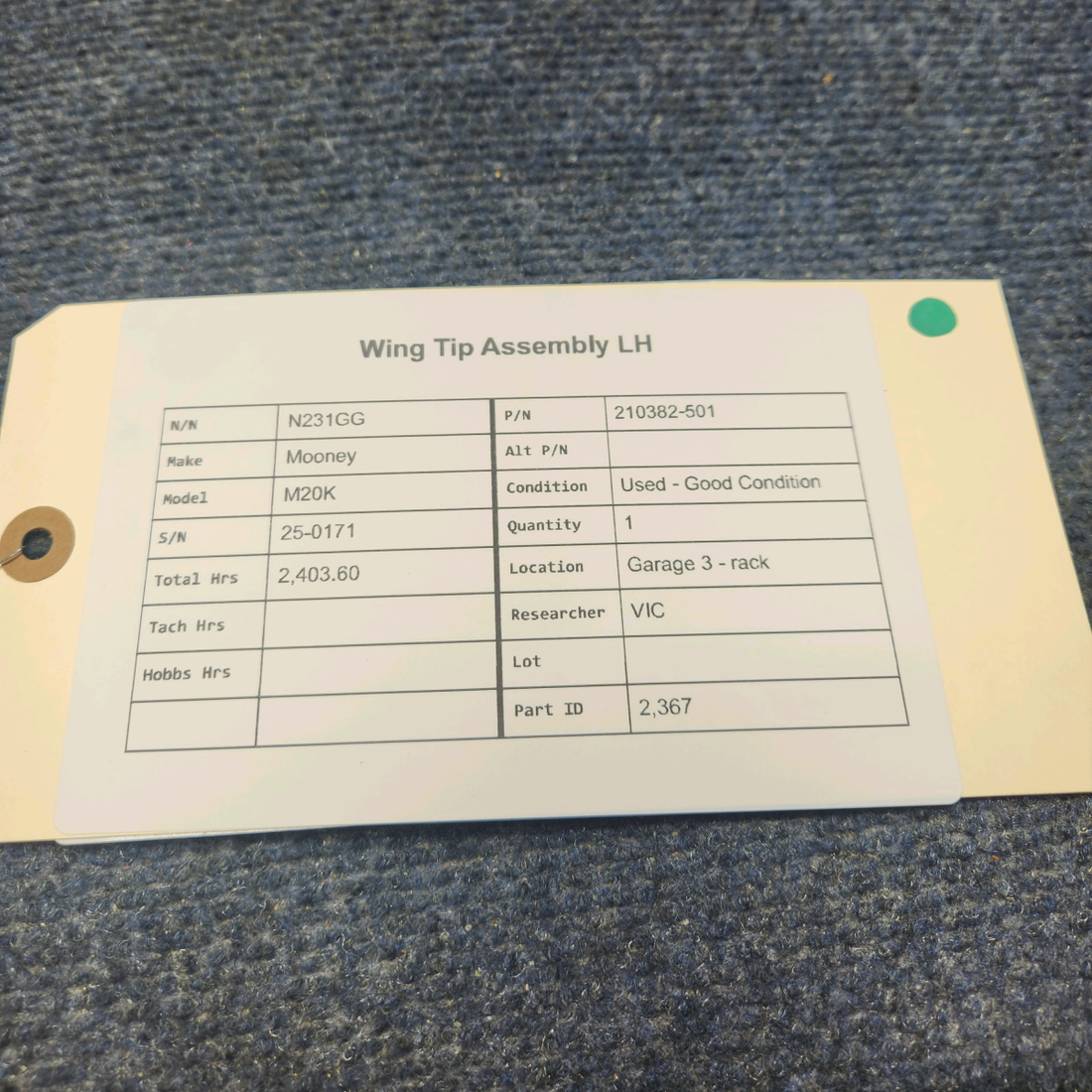 Used aircraft parts for sale, 210382-501 Mooney M20K WING TIP ASSEMBLY LH