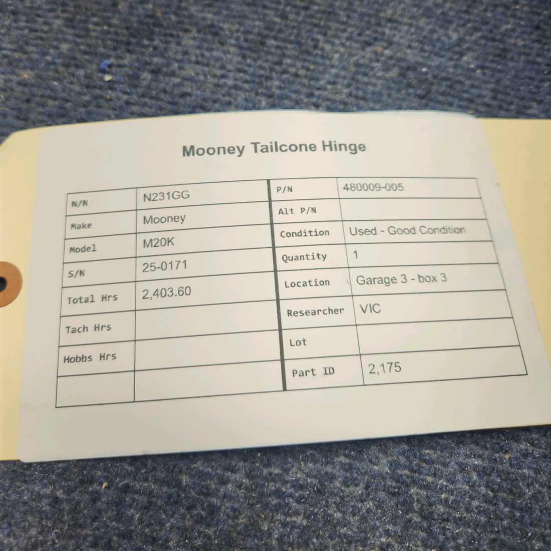 Used aircraft parts for sale, 480009-005 Mooney M20K MOONEY TAILCONE HINGE