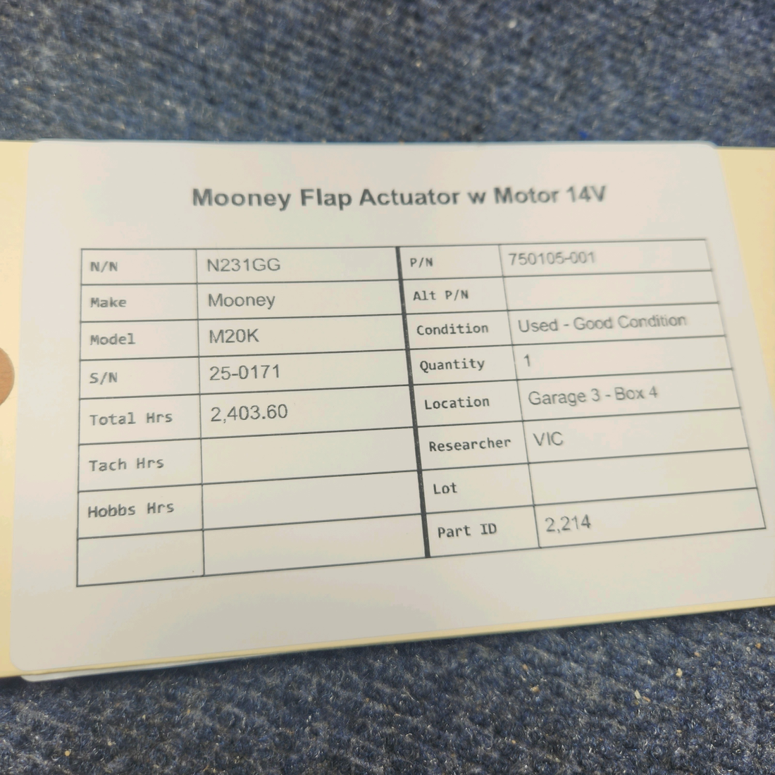 Used aircraft parts for sale, 750105-001 Mooney M20K MOONEY FLAP ACTUATOR W MOTOR 14V