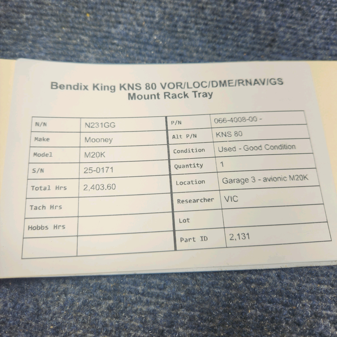 Used aircraft parts for sale, 066-4008-00 Bendix Mooney M20K KING KNS 80 VOR/LOC/DME/RNAV/GS MOUNT RACK TRAY