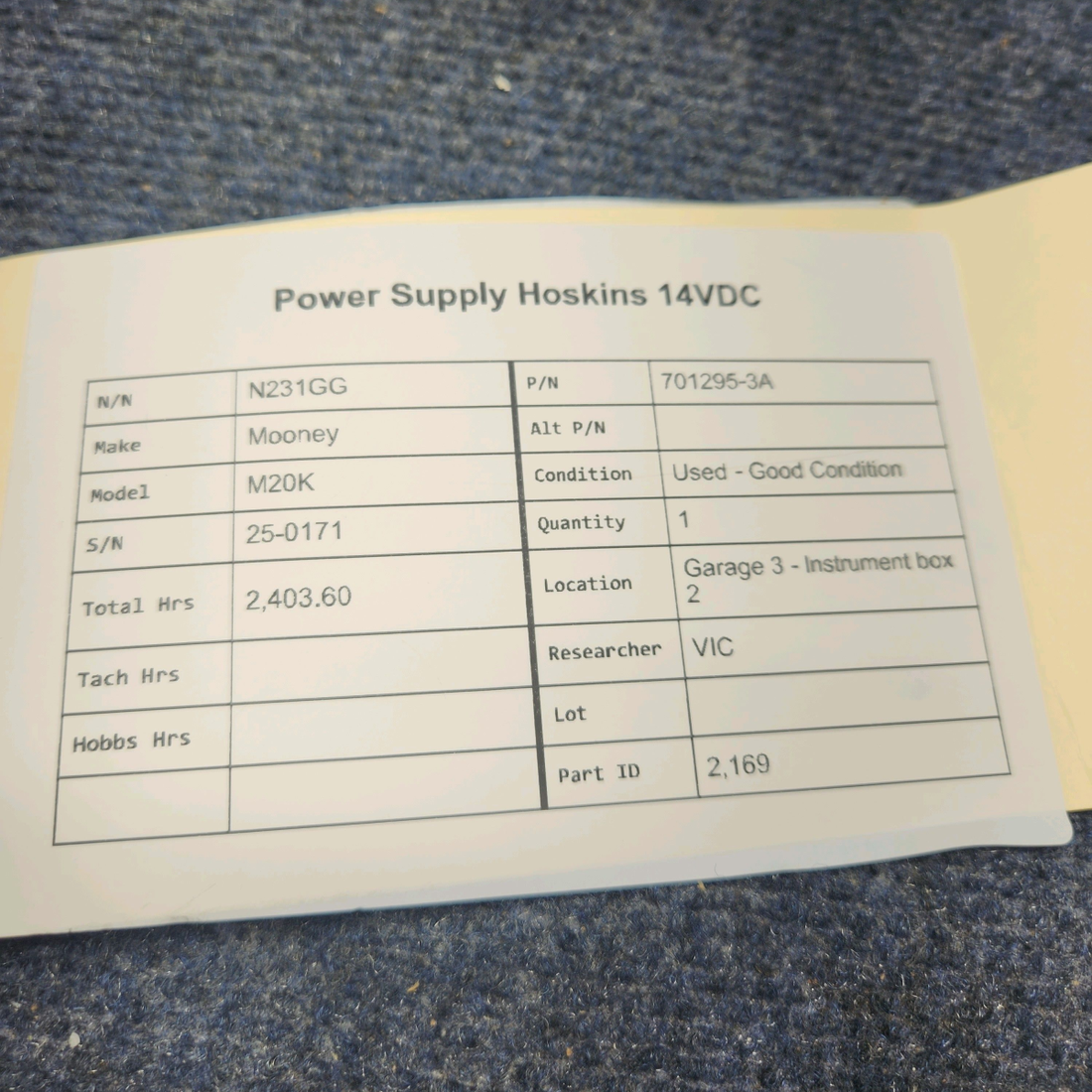 Used aircraft parts for sale, 701295-3A Mooney M20K POWER SUPPLY HOSKINS 14VDC
