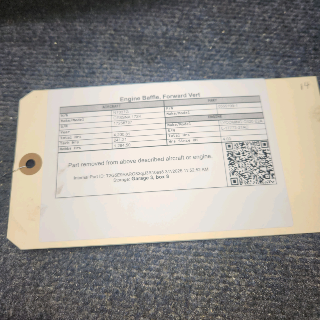 Used aircraft parts for sale, 0555199-1 CESSNA 172K ENGINE BAFFLE, FORWARD VERTICAL