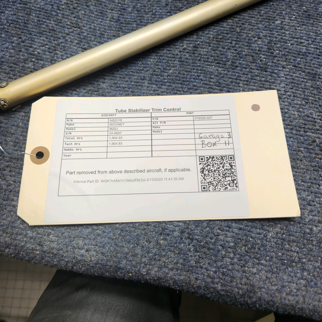 Used aircraft parts for sale, 915026-007 Mooney M20J TUBE STABILIZER TRIM CONTROL