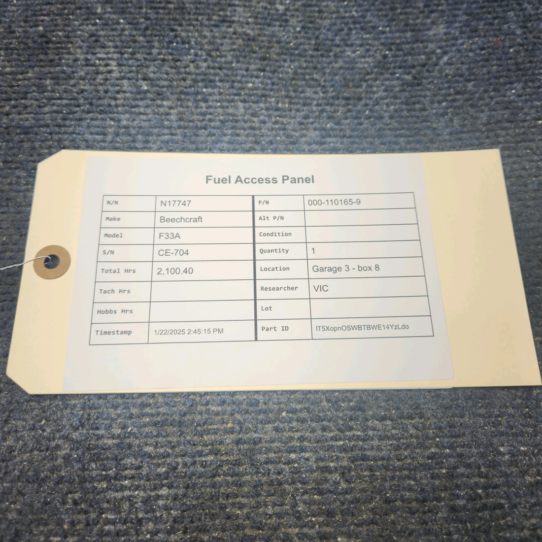 Used aircraft parts for sale, 000-110165-9 Beechcraft F33A FUEL ACCESS PANEL