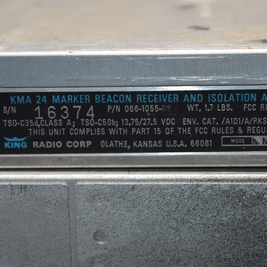 Used aircraft parts for sale, 066-1055-03 Cessna C175 KMA 24 BENDIX KING AUDIO PANEL W/ RACK AND CONNECTOR