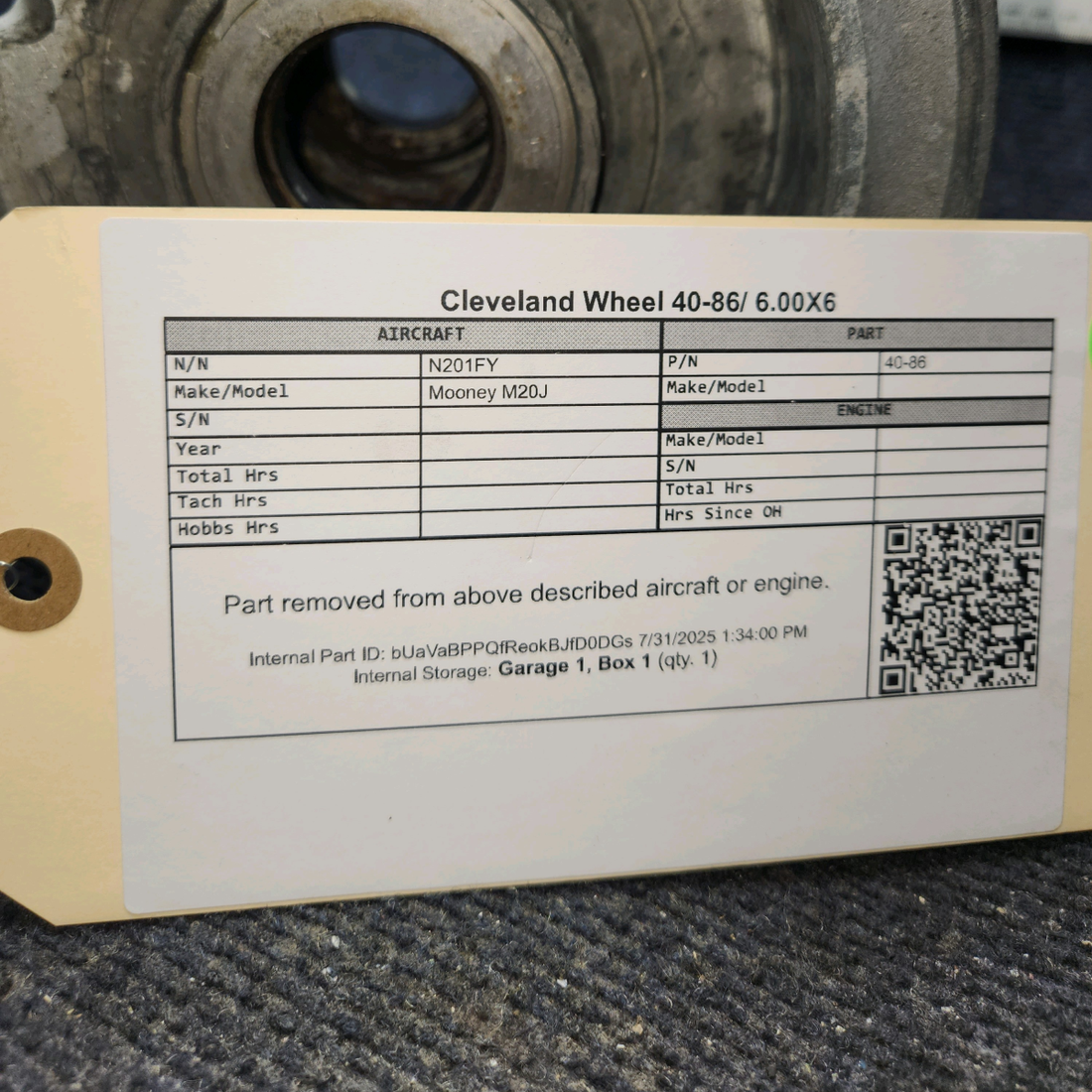 Used aircraft parts for sale, 40-86 Cleveland Mooney M20J Main Wheel Assy 6.00x6