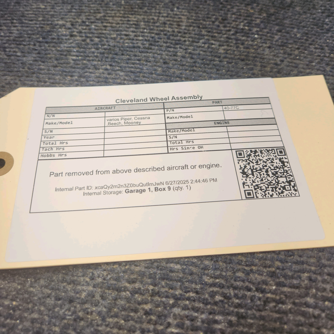 Used aircraft parts for sale, 40-77C Cleveland varios Piper, Cessna ,Beech, Mooney Wheel Assembly