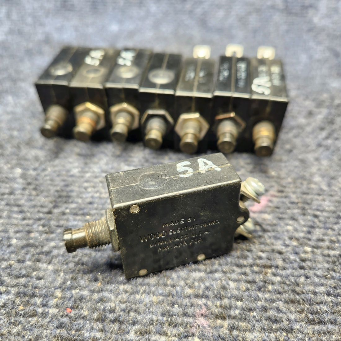 Used aircraft parts for sale, S1232-505 Wood Electric PUSH TO RESET CIRCUIT BREAKER 5A "PRICE PER EACH"